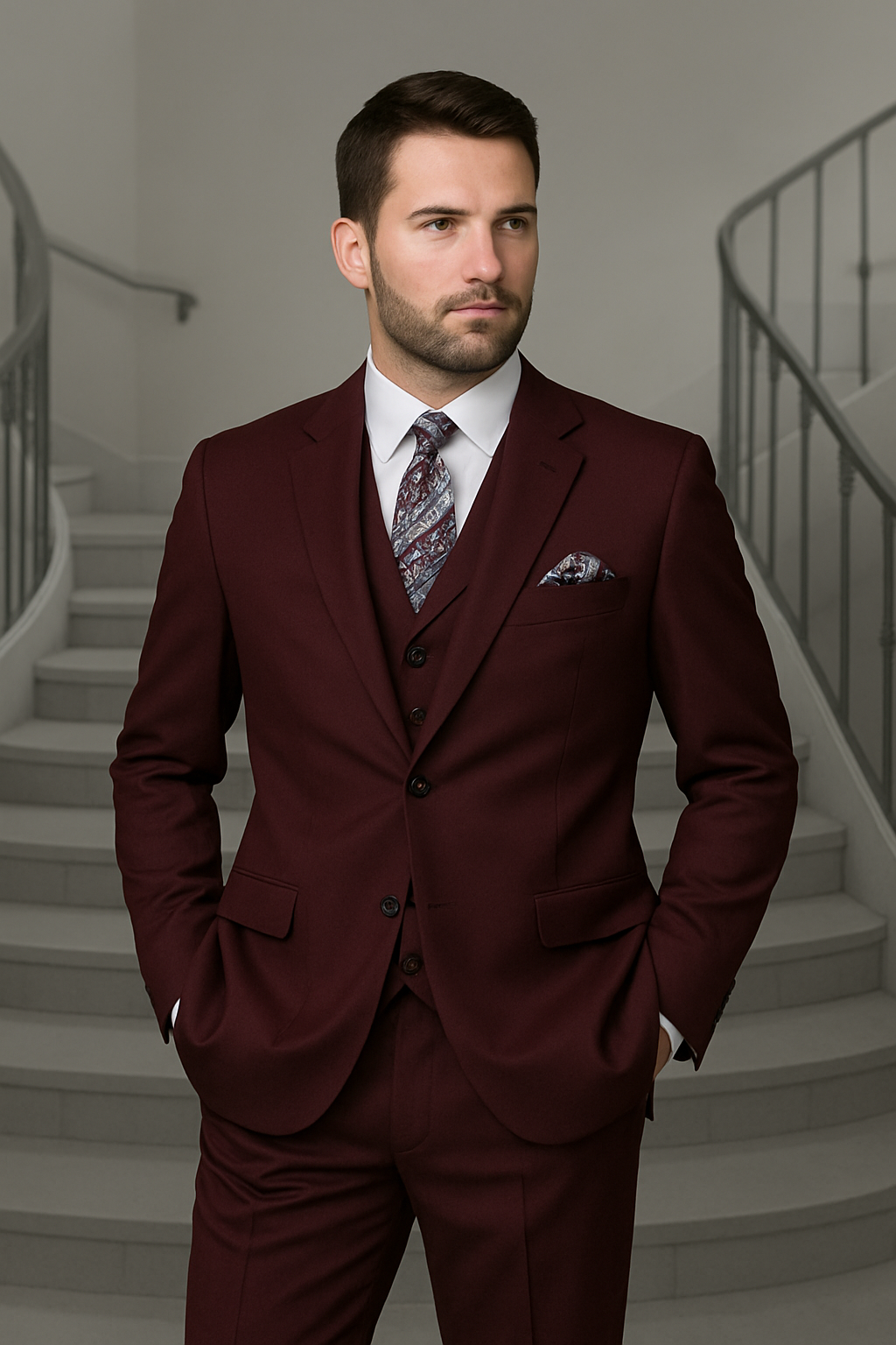 Mens Ron Burgundy Anchorman Vested Suit