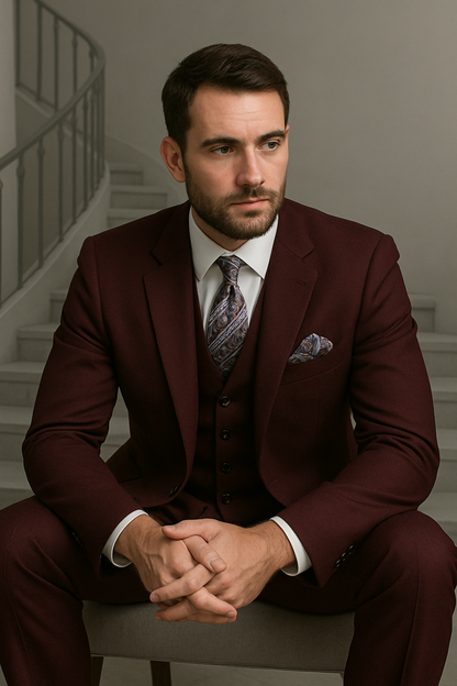 Mens Ron Burgundy Anchorman Vested Suit