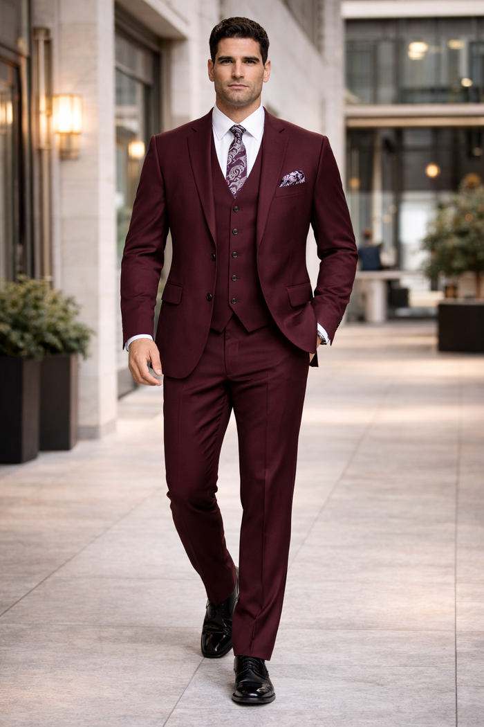 Mens Ron Burgundy Anchorman Vested Suit