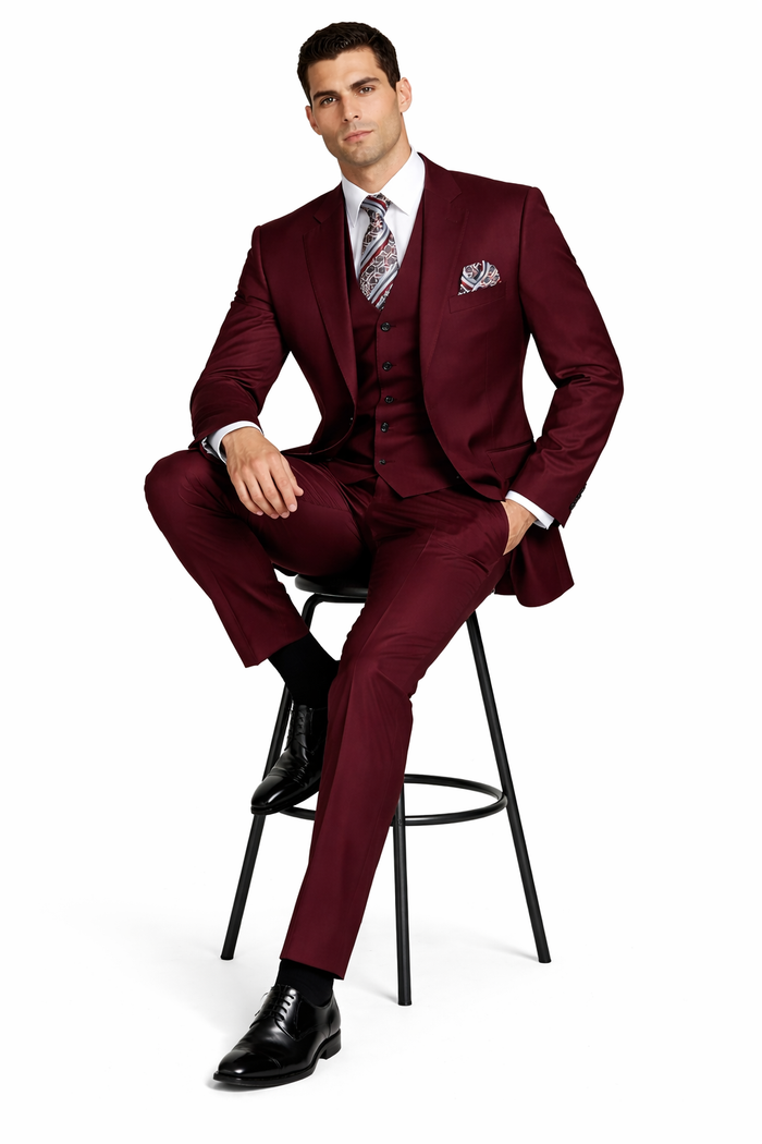Mens Ron Burgundy Anchorman Vested Suit
