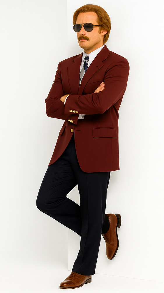 Mens Ron Burgundy Blazer  Classic Burgundy Suit Jacket for Formal