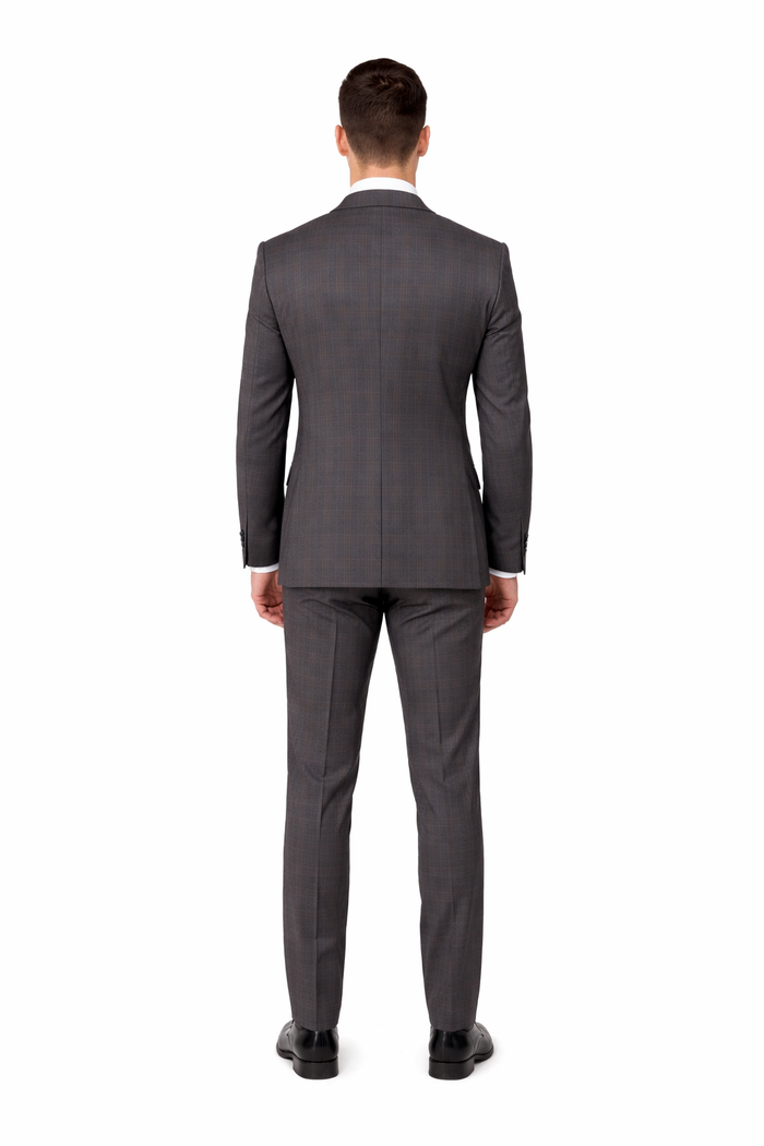Men'S Rossiman Rossi Man Brand Charcoal Plaid Tapered Leg Lower Rise Pants & Get Skinny 1 Button Slim Fit Peak Lapel Suit