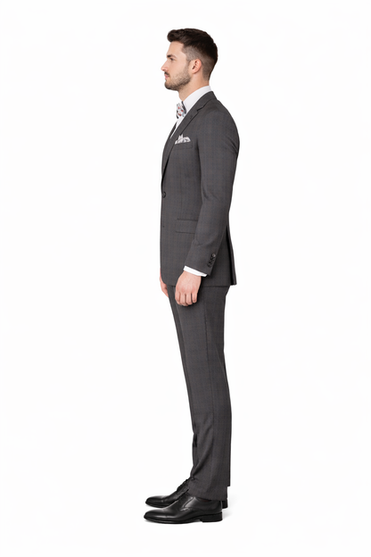 Men'S Rossiman Rossi Man Brand Charcoal Plaid Tapered Leg Lower Rise Pants & Get Skinny 1 Button Slim Fit Peak Lapel Suit