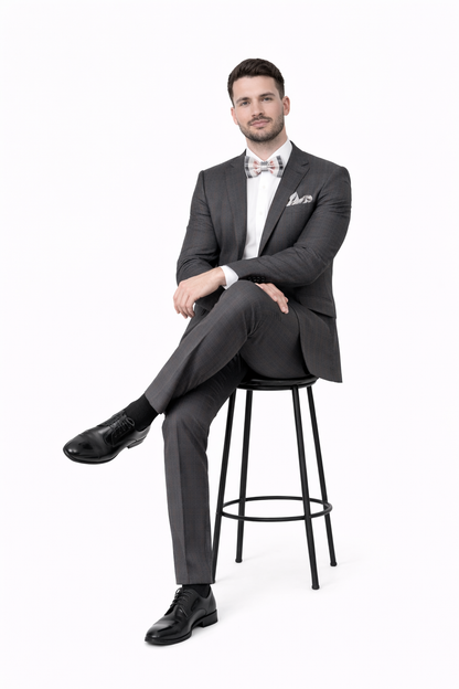 Men'S Rossiman Rossi Man Brand Charcoal Plaid Tapered Leg Lower Rise Pants & Get Skinny 1 Button Slim Fit Peak Lapel Suit