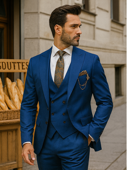 Premium Blue 3-Piece Suit for Men  Fashionable Business Outfit