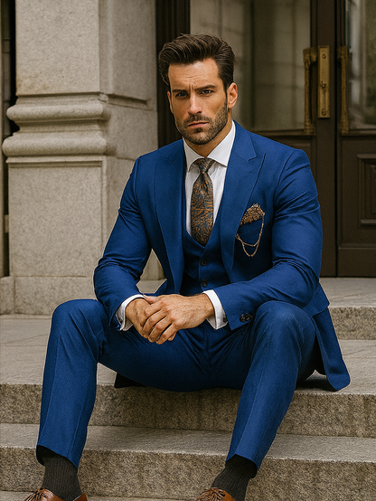 Premium Blue 3-Piece Suit for Men  Fashionable Business Outfit