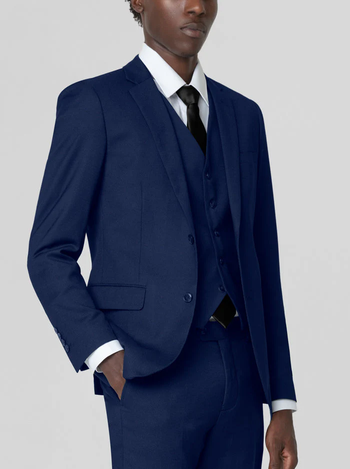 34 Mens 3 Piece Royal Blue Birdseye Formal Suit (Open Box) – Premium ...