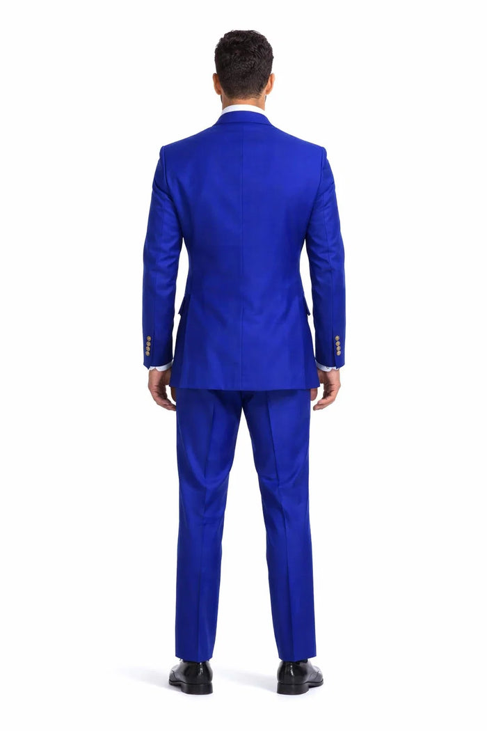 Mens Royal Blue Double-Breasted Suit with Gold Buttons  Slim Fit Formal 2-Piece Set