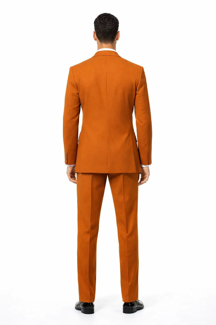 Mens Rust 3-Piece Fashion Suit  Notch Lapel with Paisley Vest, Tie and Pocket Square - Zoot Suit