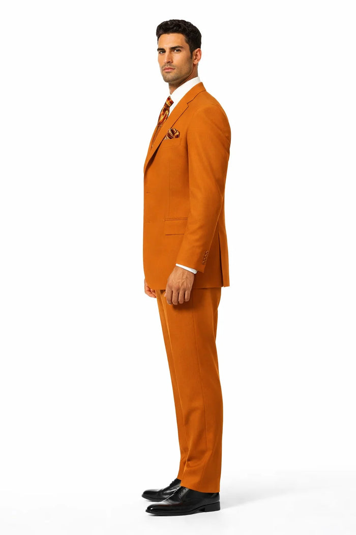 Mens Rust 3-Piece Fashion Suit  Notch Lapel with Paisley Vest, Tie and Pocket Square - Zoot Suit