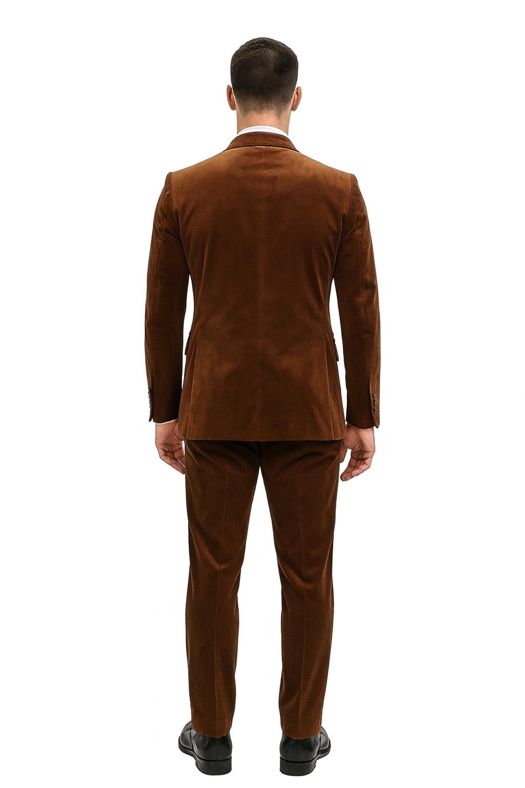 Mens Brown Velvet 2-Piece Suit  Luxury Slim Fit Formal Blazer and Pants Set in Rust Copper Color