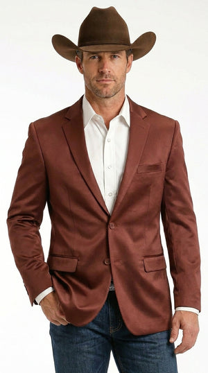 Mens Rust Light Brown Shiny Western Blazer – Cowboy Style Formal Sport Coat Jacket in Copper Color Slim Fitted