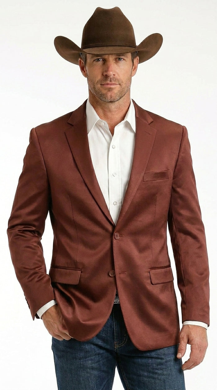 Mens Rust Light Brown Shiny Western Blazer – Cowboy Style Formal Sport Coat Jacket in Copper Color Slim Fitted