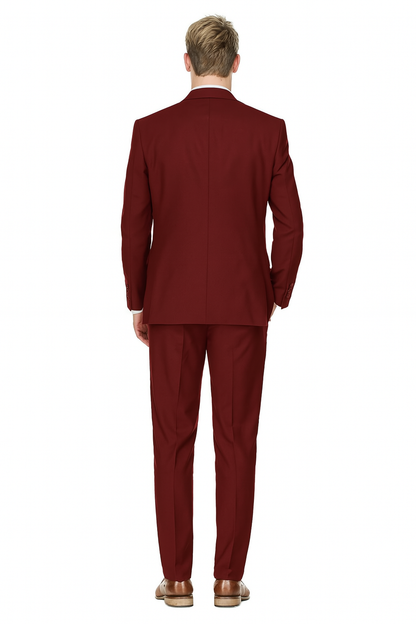 Mens Savvy Slim Vested Suit Burgundy