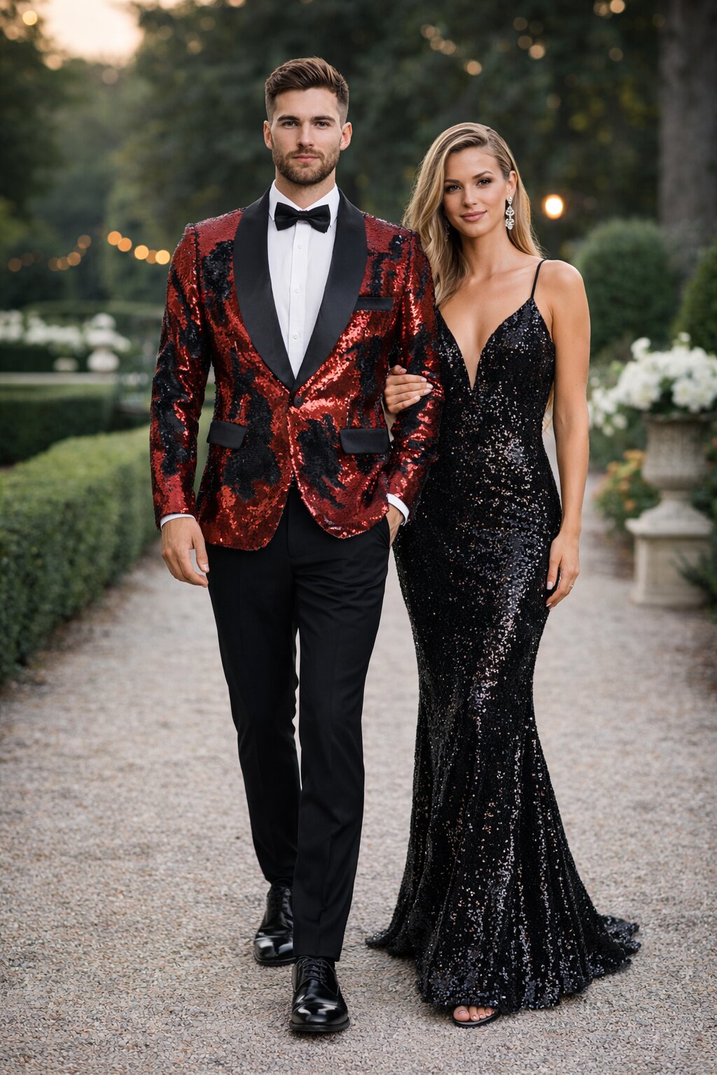 1 Button Reversible Sequin Blazer In Red and Black