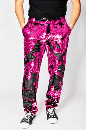 Mens Sequin Pants - Hot Pink Dress Party Pants