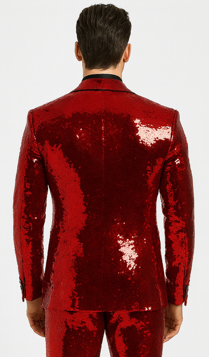 Mens Sequin Suit - Red Tuxedo - Party Suits - Stage Suit