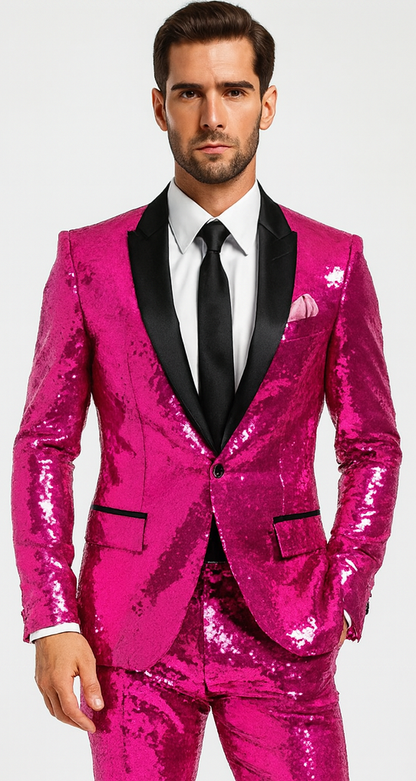 Mens Sequin Suit - Red Tuxedo - Party Suits - Stage Suit