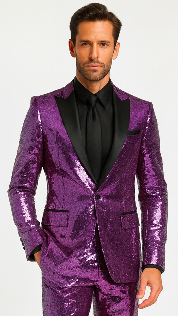 Mens Sequin Suit - Red Tuxedo - Party Suits - Stage Suit