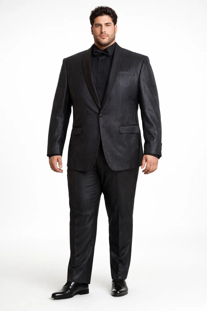 Mens Shiny Black Glitter Tuxedo with Satin Shawl Lapel  Ultra Slim Fit Sparkle Suit for Weddings, Proms & Formal Events