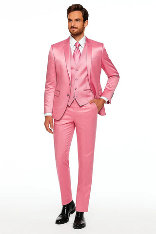 Mens Blush Shiny Blazer - Rose Gold  Sateen Vested Suit in Pink Color Jacket + Pants + Vest