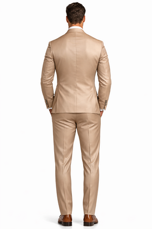 Mens Shiny Blazer + Pants + Vest Champaign Color - Tan Sateen Vested Suit
