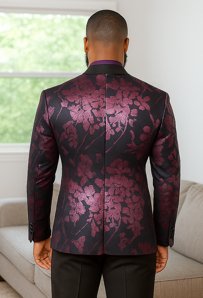 Men's Shiny Foil Floral Paisley Prom & Wedding Tuxedo Jacket in Purple Lavender