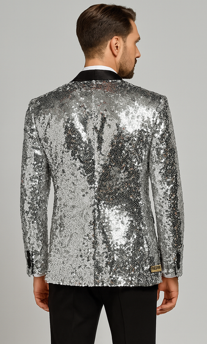 Sparkling Silver Sequin Mens Tuxedo  Party & Wedding Blazer