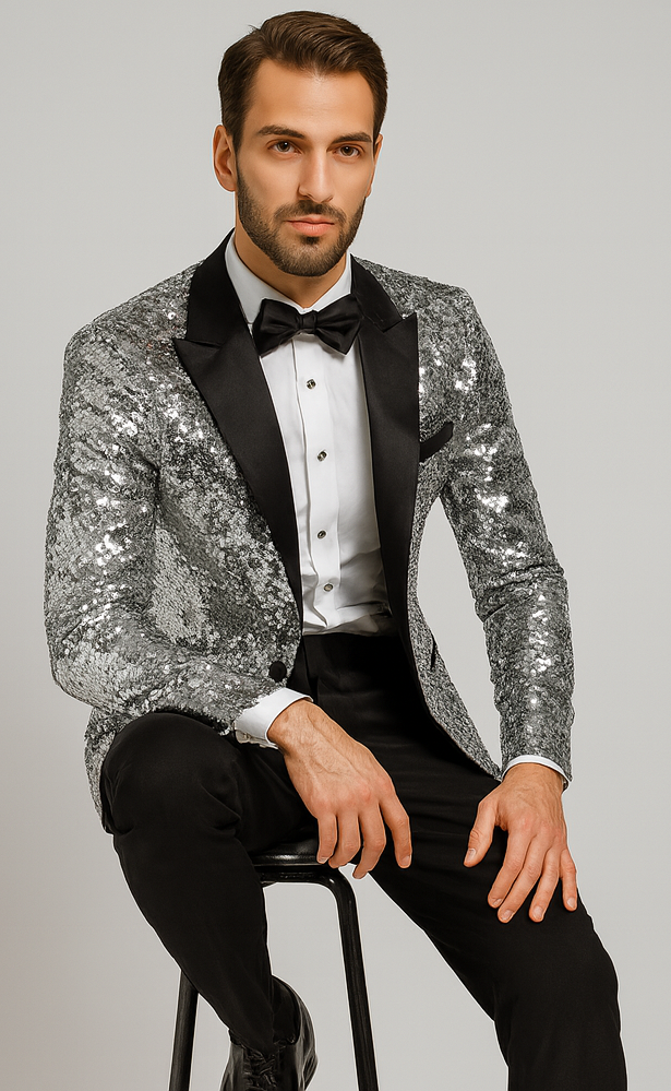 Sparkling Silver Sequin Men's Tuxedo - Party & Wedding Blazer