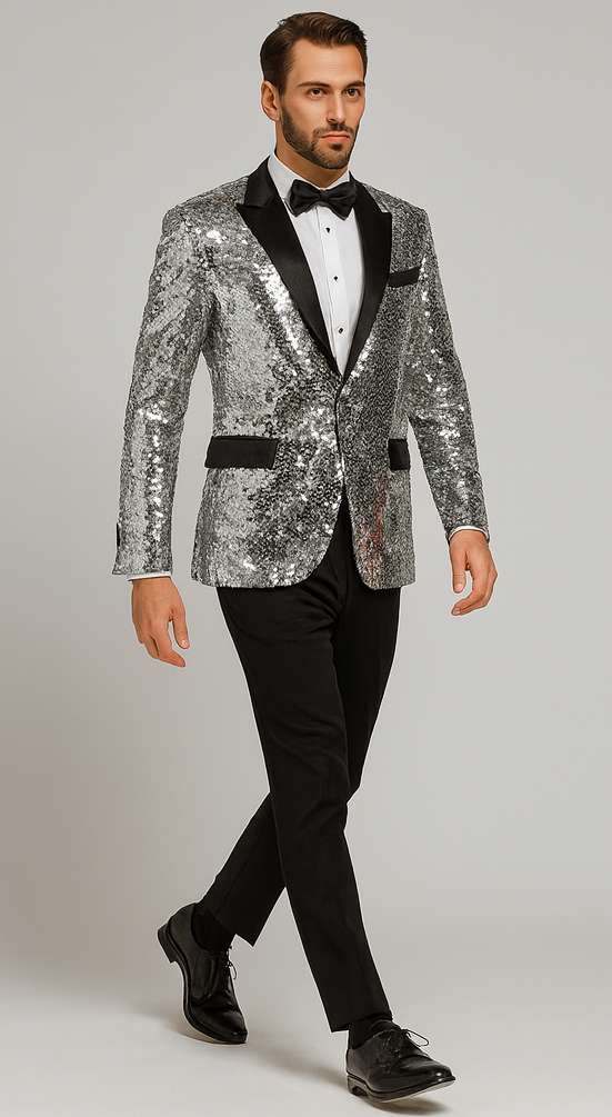 Sparkling Silver Sequin Men’s Tuxedo – Party & Wedding Blazer