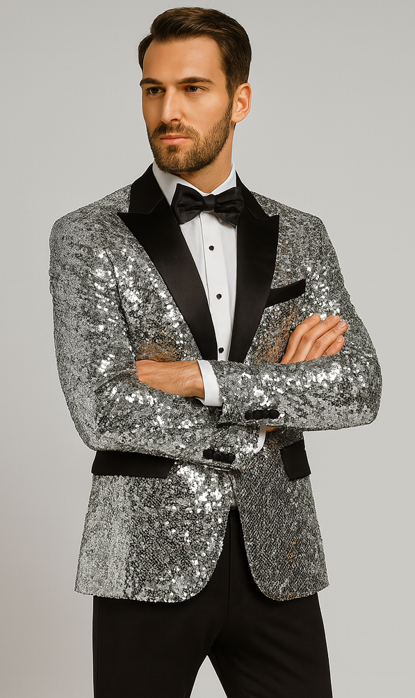 Sparkling Silver Sequin Men's Tuxedo - Party & Wedding Blazer