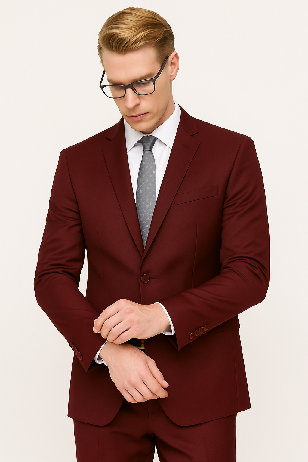 Mens Skinny Slim Suit Burgundy