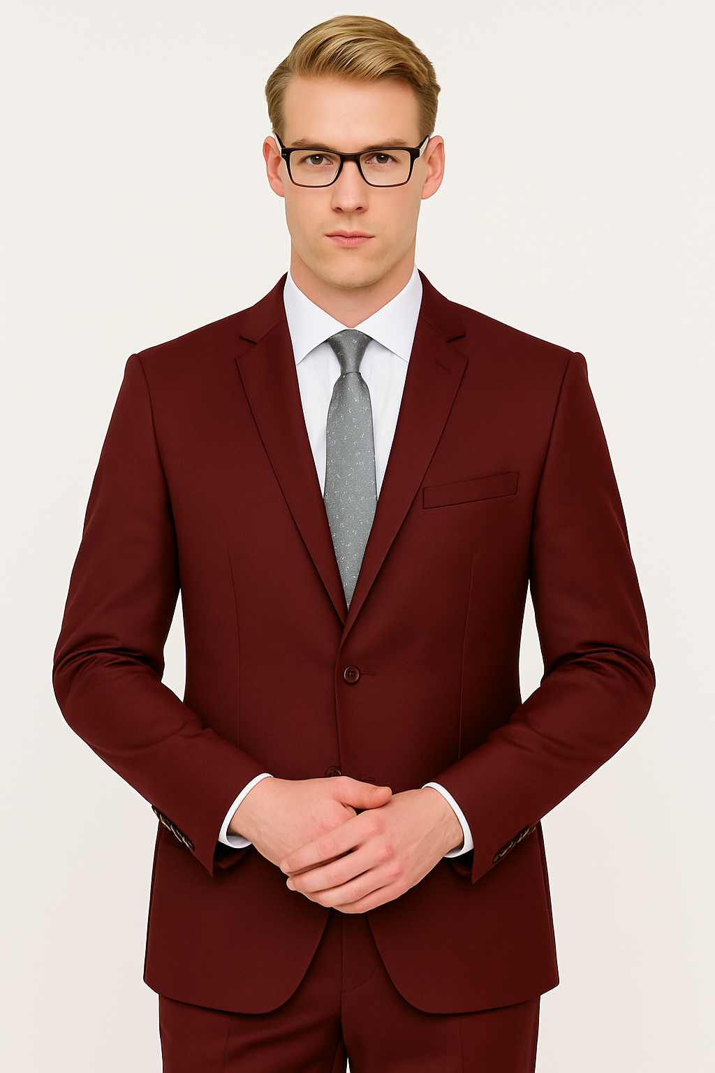 Mens Skinny Slim Suit Burgundy