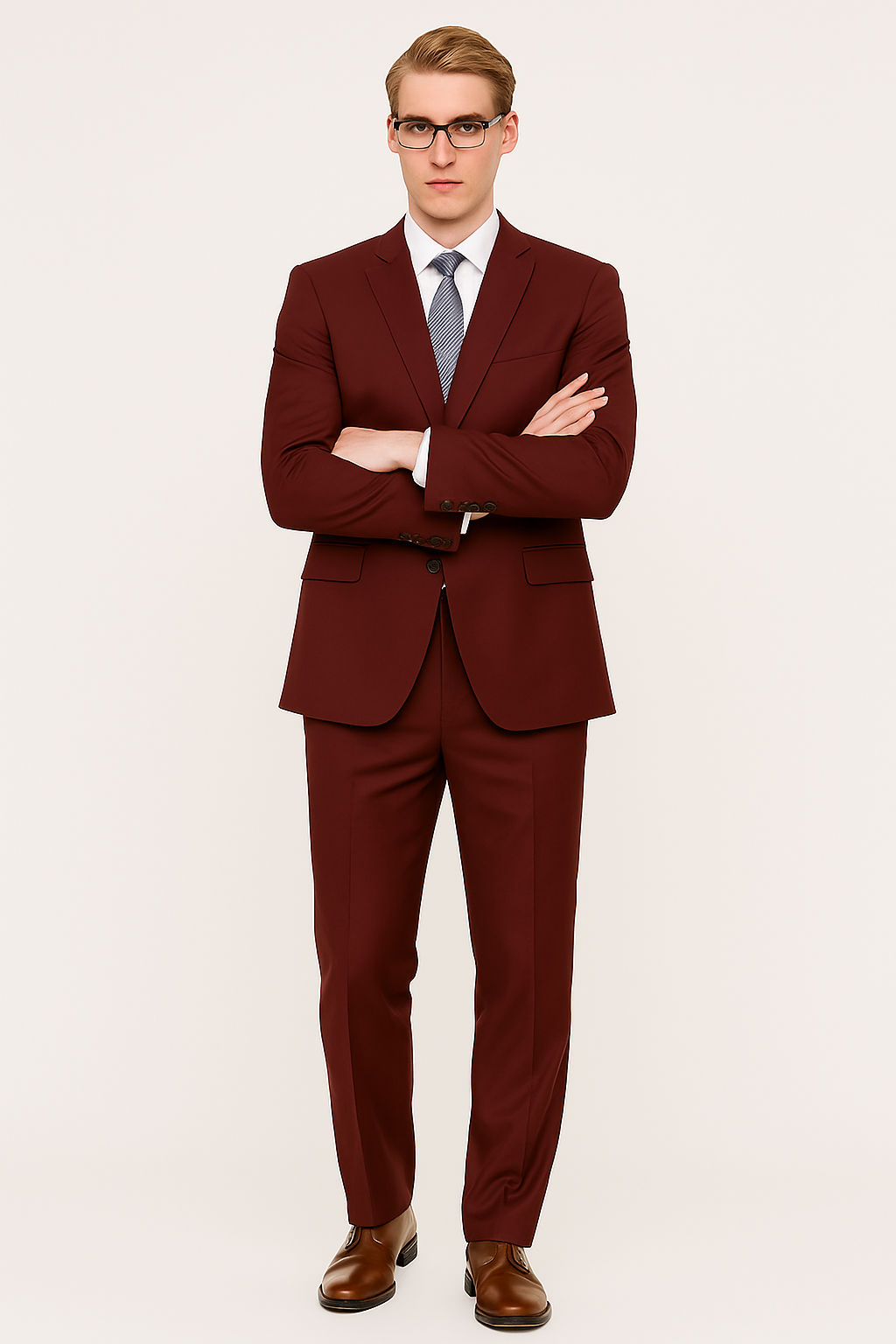 Mens Skinny Slim Suit Burgundy