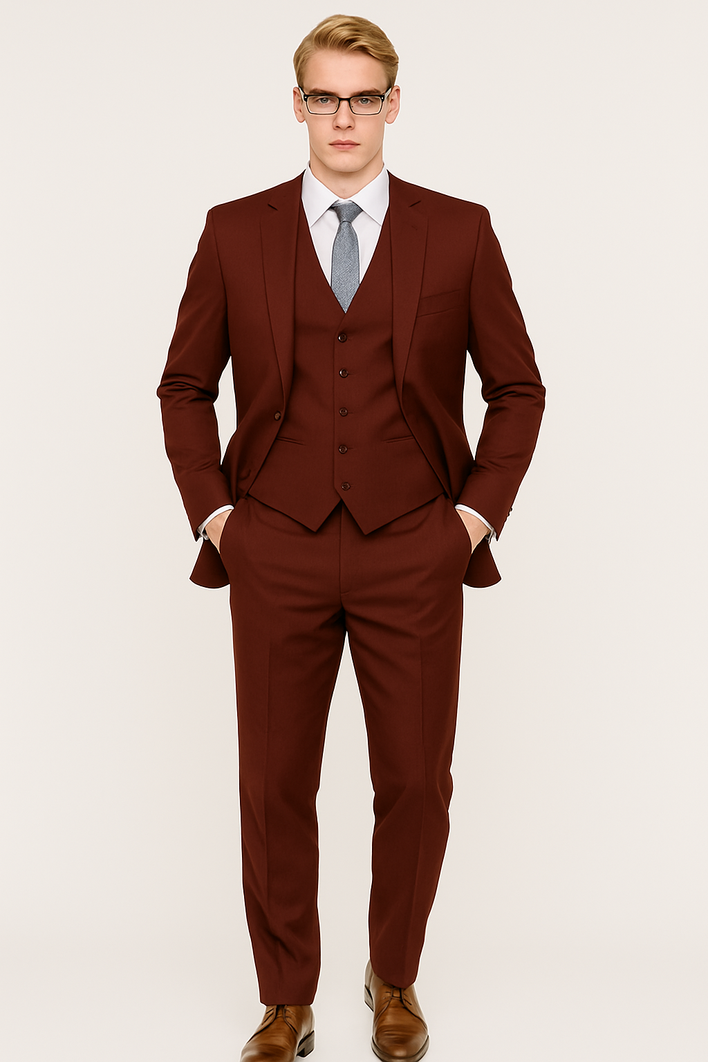 Mens Skinny Slim Suit Burgundy