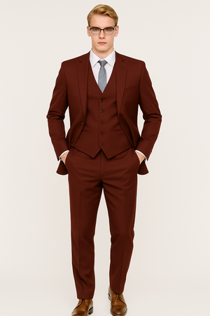 Mens Skinny Slim Suit Burgundy