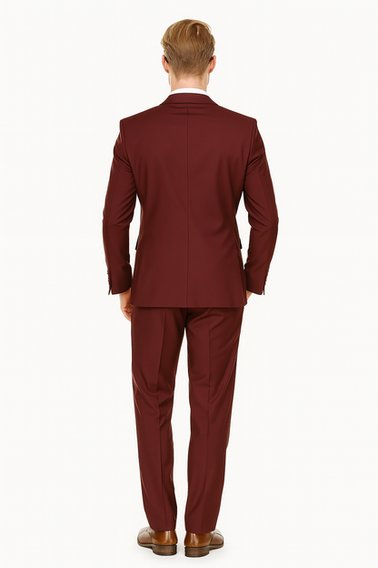 Mens Skinny Slim Suit Burgundy