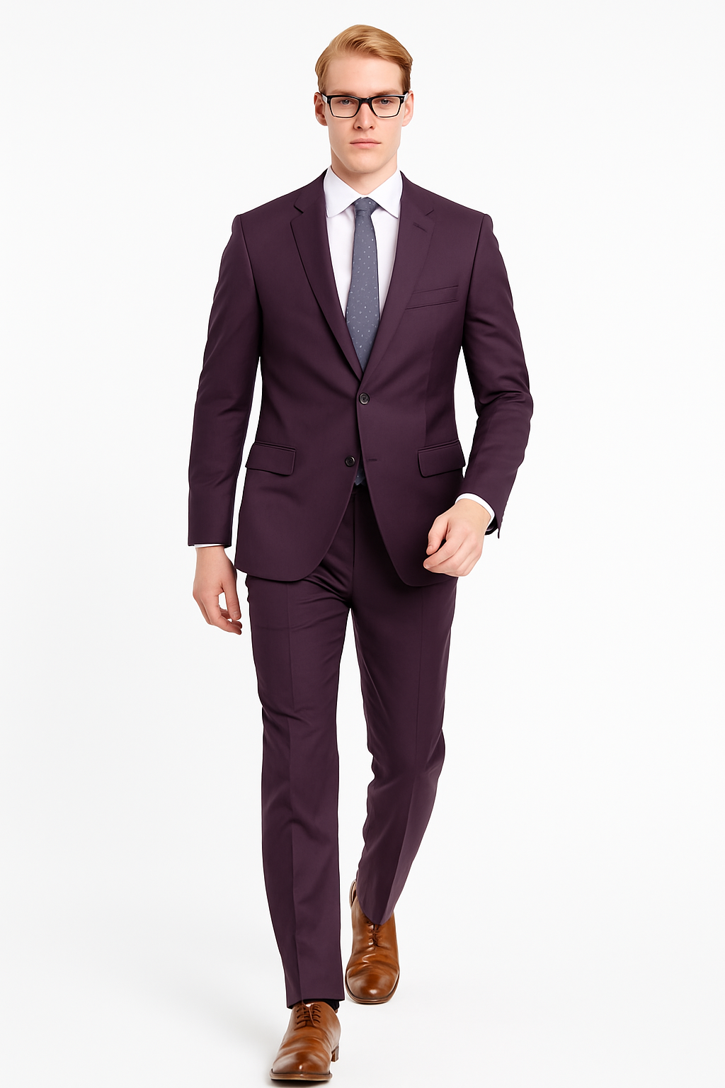 Mens Skinny Slim Suit Plum
