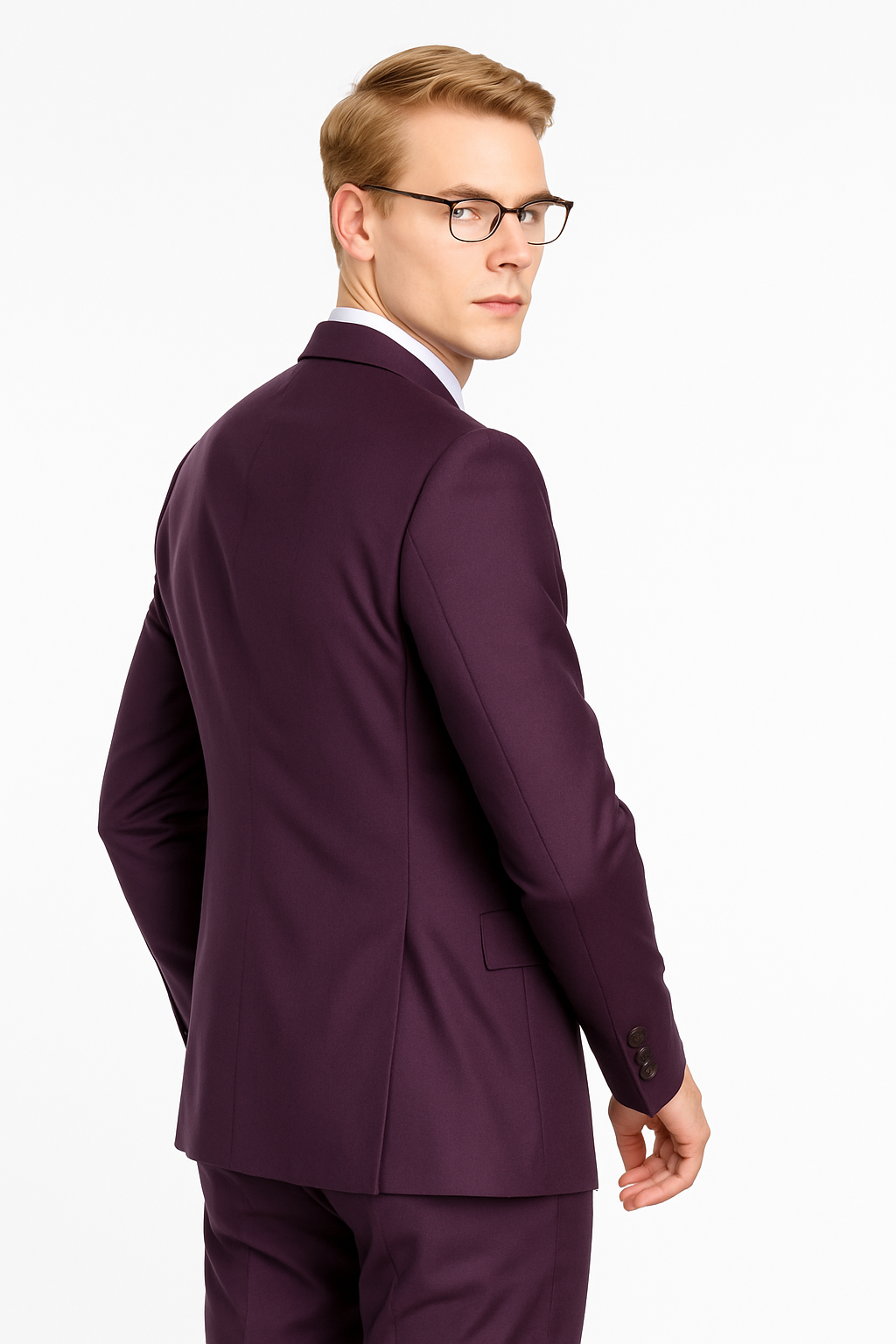 Mens Skinny Slim Suit Plum