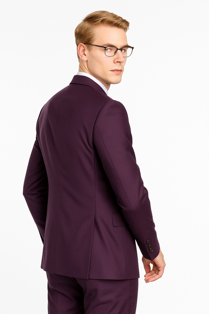 Mens Skinny Slim Suit Plum