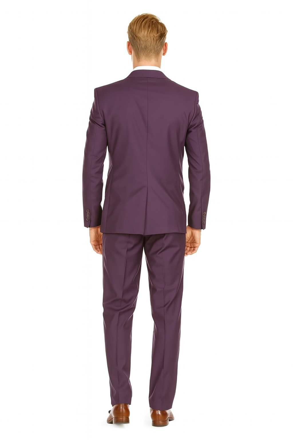 Mens Skinny Slim Suit Plum