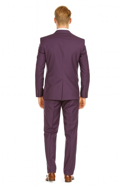 Mens Skinny Slim Suit Plum