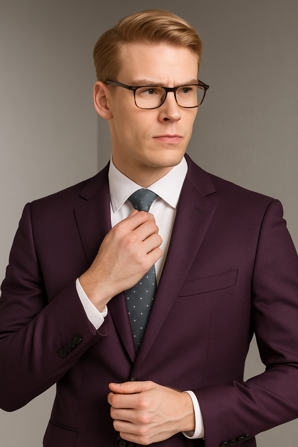 Mens Skinny Slim Suit Plum