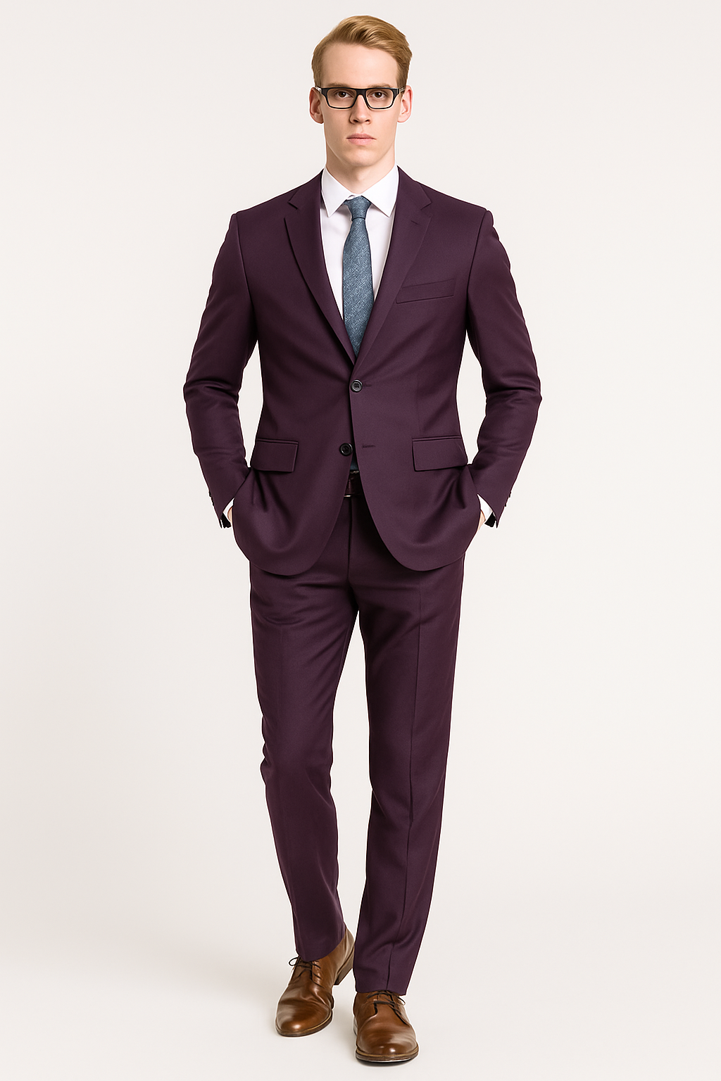 Mens Skinny Slim Suit Plum