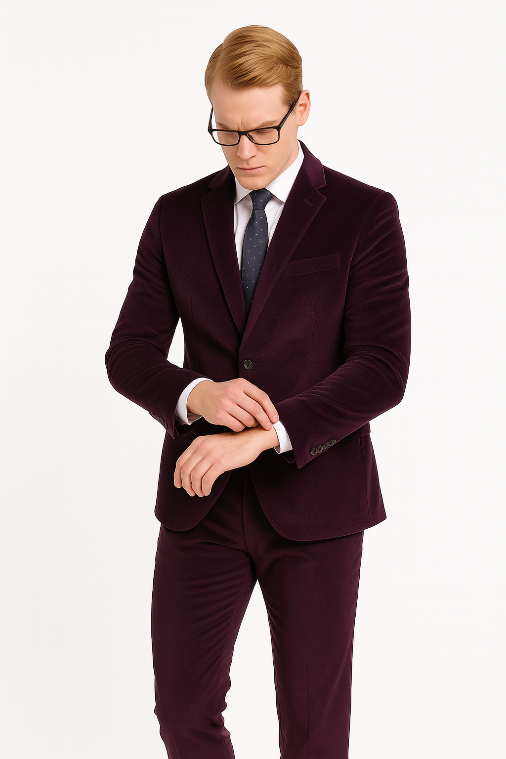 Mens Skinny Slim Suit Plum