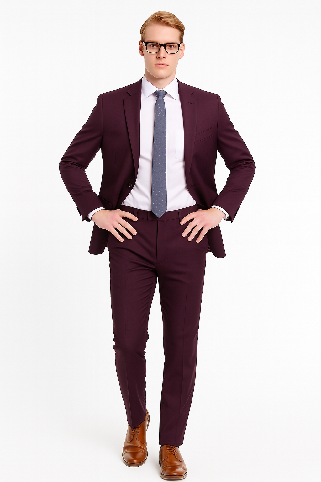 Mens Skinny Slim Suit Plum