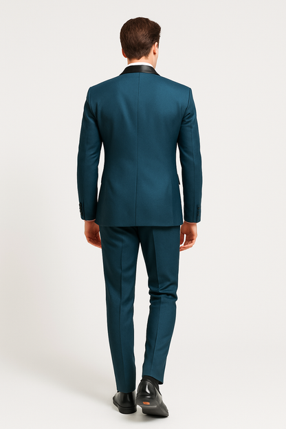 Mens Slim Fit 1 Button Shawl Lapel Tuxedo in Teal