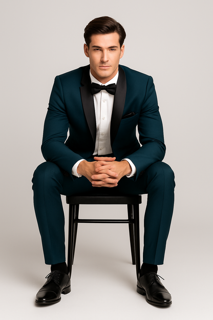 Mens Slim Fit 1 Button Shawl Lapel Tuxedo in Teal