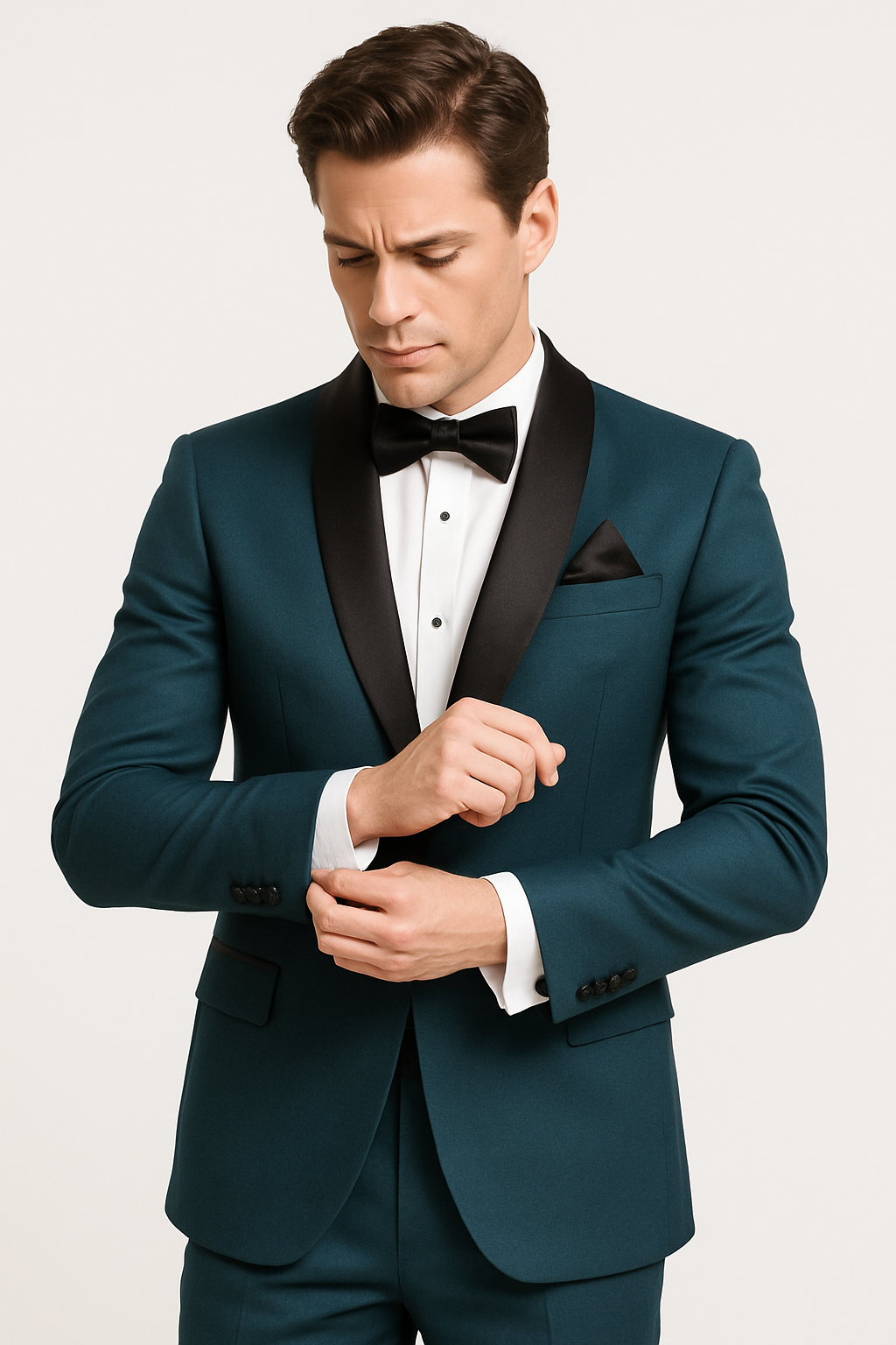 Mens Slim Fit 1 Button Shawl Lapel Tuxedo in Teal