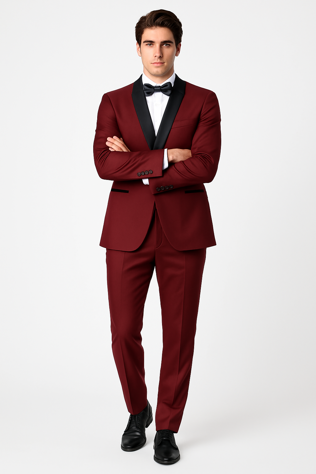 Mens Slim Fit 1 Button Shawl Tuxedo in Burgundy - Mens Slim Fitted Tuxedo